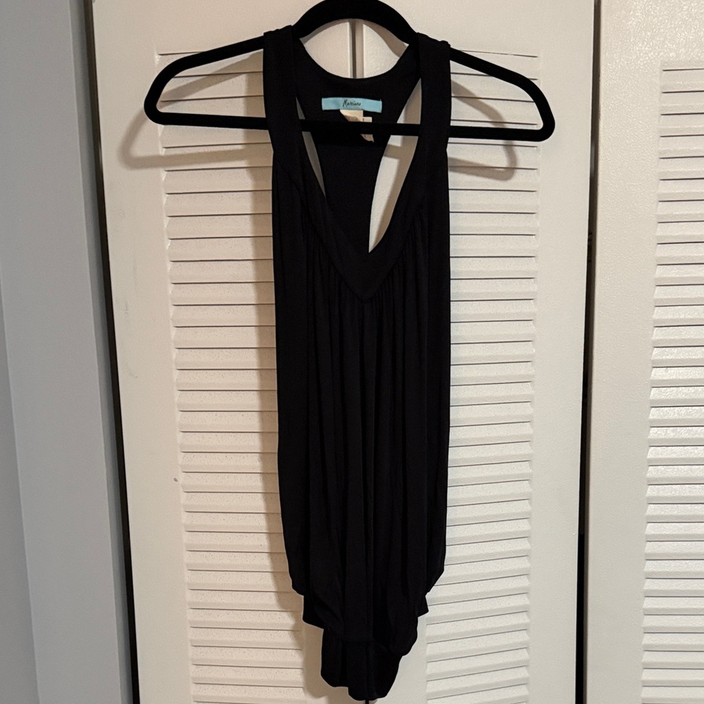 Marciano Black Sleeveless Halter Top with Turquoise Trim